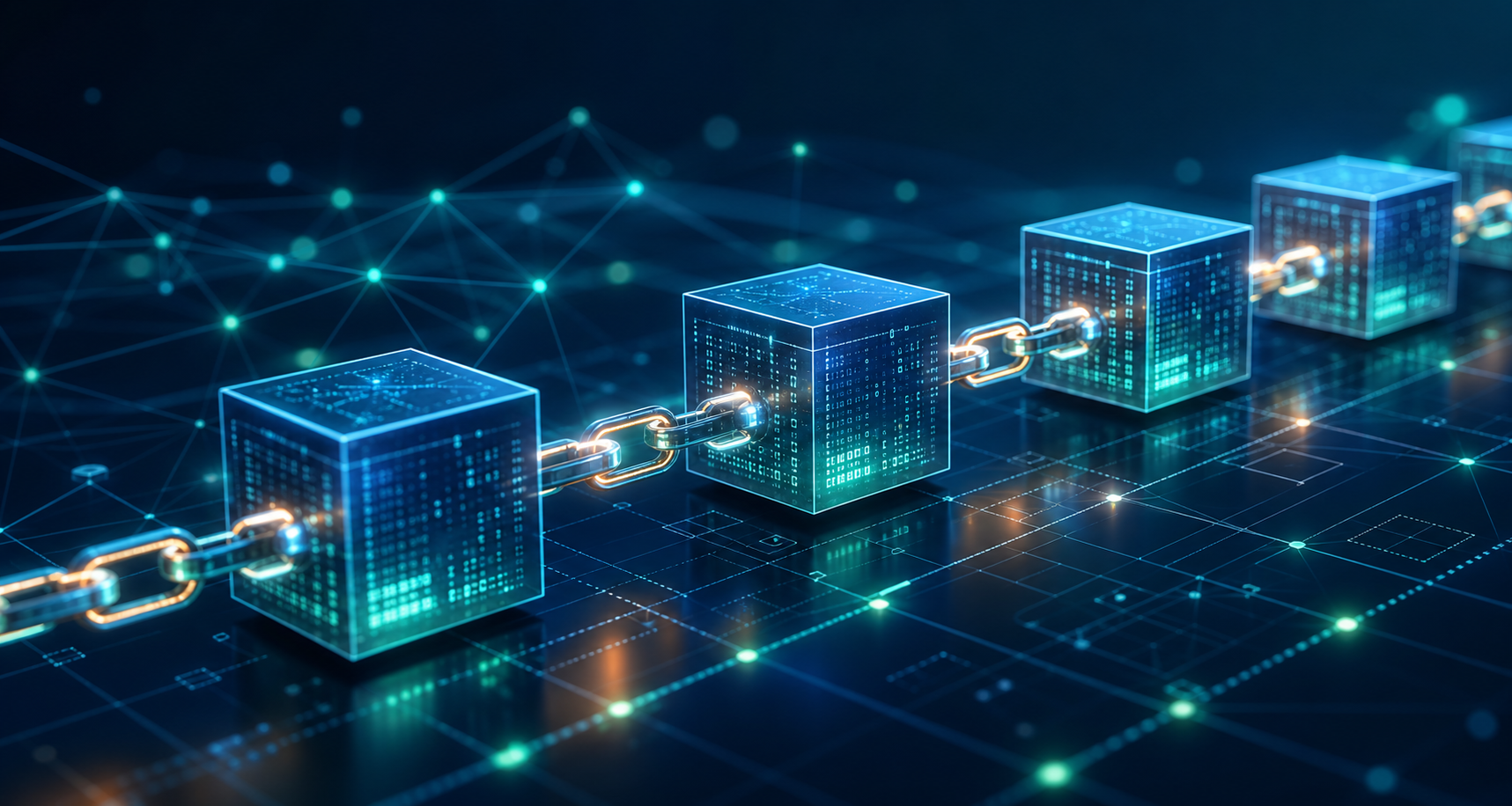Digital blockchain blocks linked across a network
